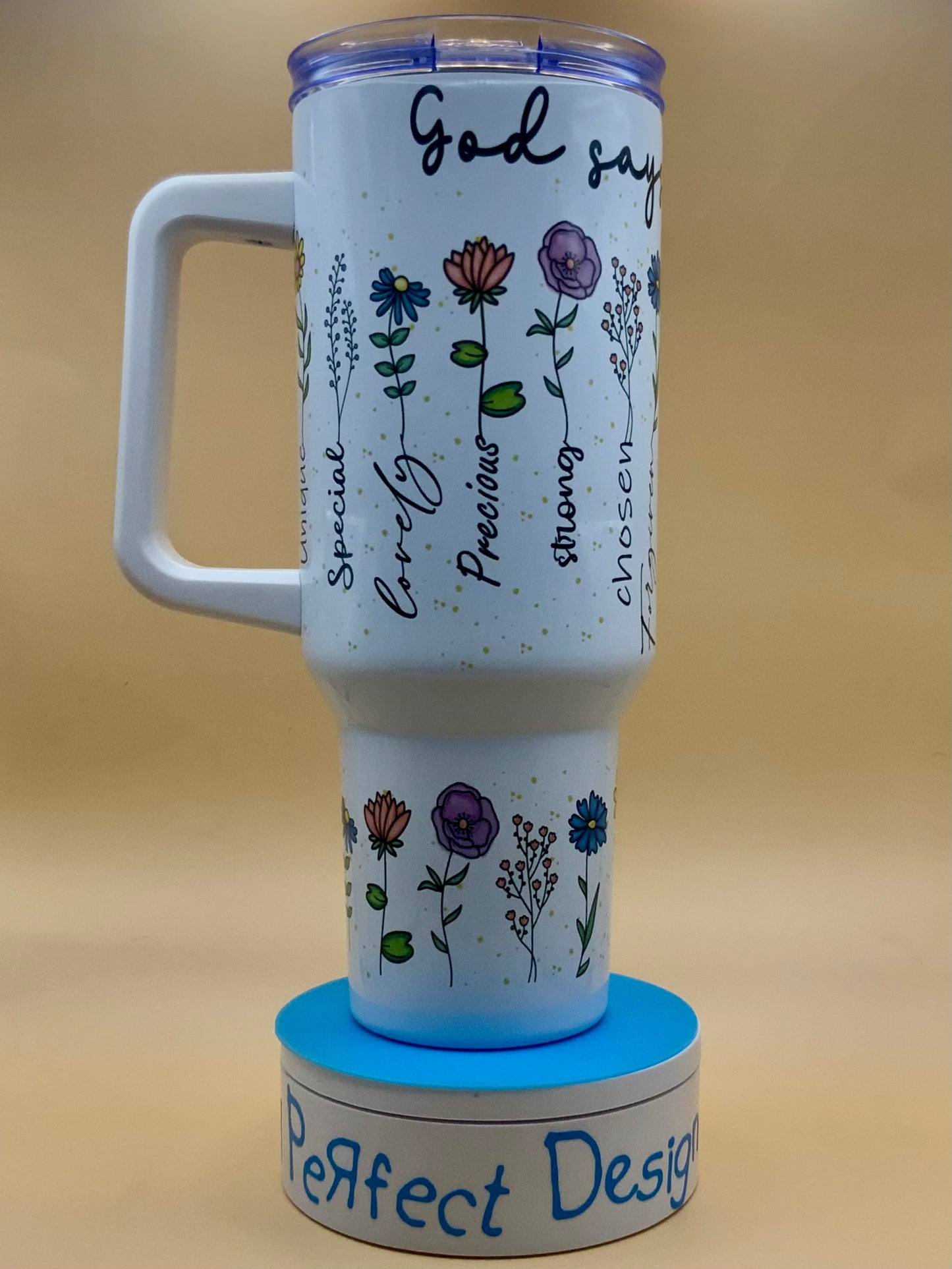 God Says You Are – 40 oz Insulated Christian Tumbler with Straw | Floral Faith-Based Gift